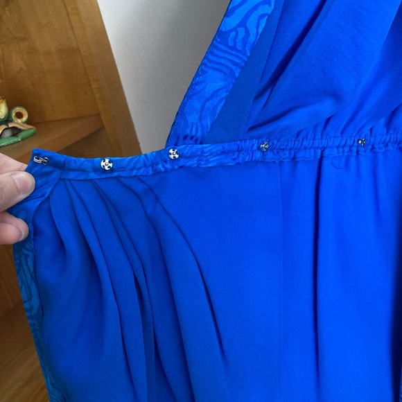 Stanley Sherman Vibrant Royal Blue Jumpsuit 2pc Silk Rose Jacquard Pattern - Picture 3 of 15